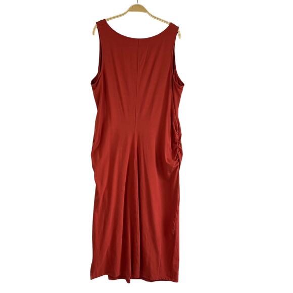 All Worthy Hunter McGrady Tank Dress Women 2X Rust Orange Ruched Midi Stretch - Picture 2 of 6